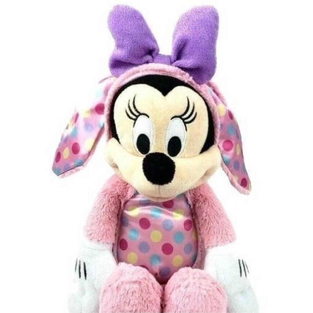 Disney Minnie Mouse Easter Bunny Plush Rabbit Pink Polka Dot Purple Bow Toy
